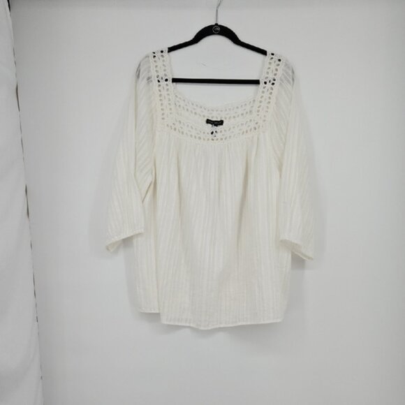 Lane Bryant White Striped Square Neckline Eyelet Women's Top Plus Size Curvy 22 - Picture 1 of 10